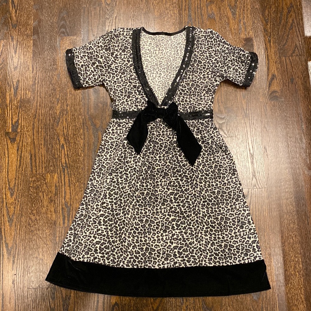 Leopard Print Sequin Sweater Dress